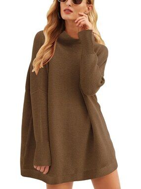 Women's Coffee Loose Fit Baggy Casual Knit Top Oversized Turtleneck Sweater